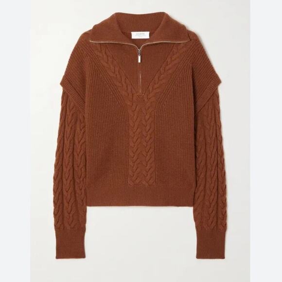 La Ligne Cable Bastien Sweater Rust Brown Merino Wool Half Zip Size XL Soft - Picture 4 of 14